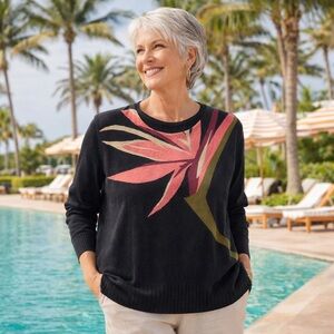 Tommy Bahama Elegant Tropical Print Sweater Women’s Resort Wear Knit Pullover XL